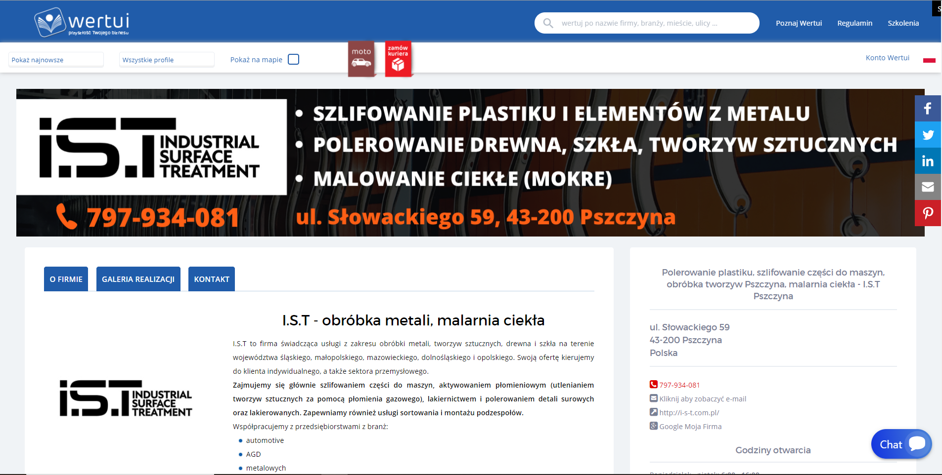 Tekst do wizytówki firmy I.S.T 