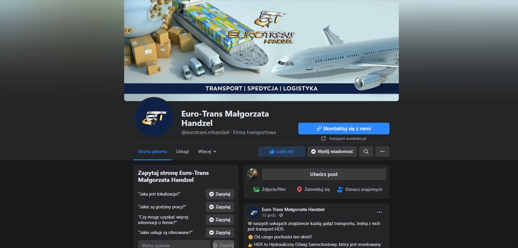 Posty na fanpage dla firmy Euro-Trans Handzel